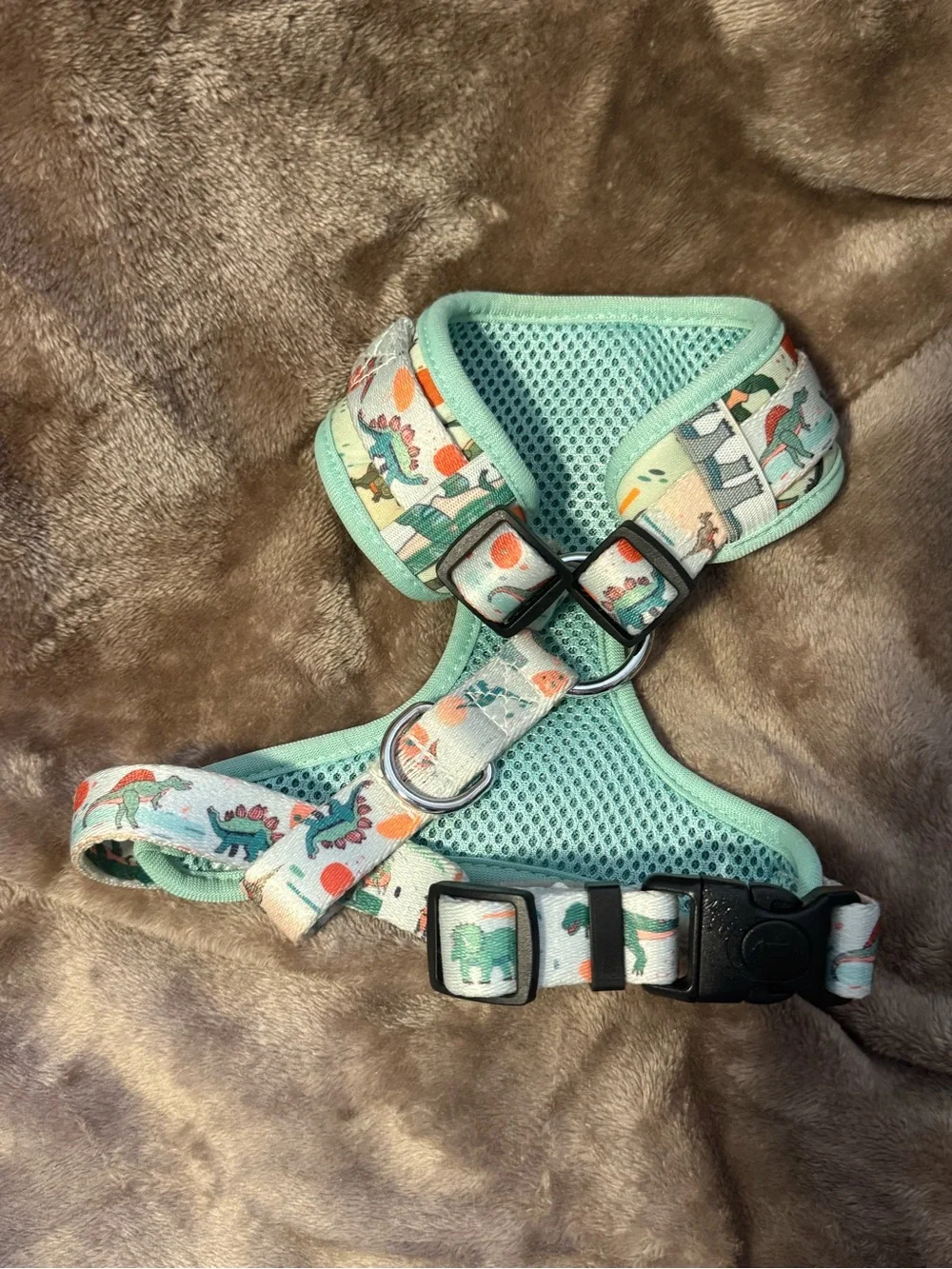 Mint Dinosaur Dog Harness - Cute Printed Pet Harness